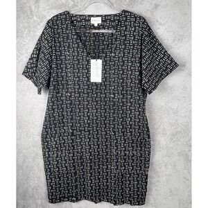 Maelu Handmade Large Block Tunic Dress Joni Ikat Black White Artisan Boho